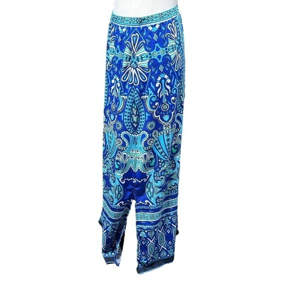 Avenue Blue Maxi Skirt Abstract Geometric Sz 14/16 Turquoise Y2K Stretch - Picture 3 of 10